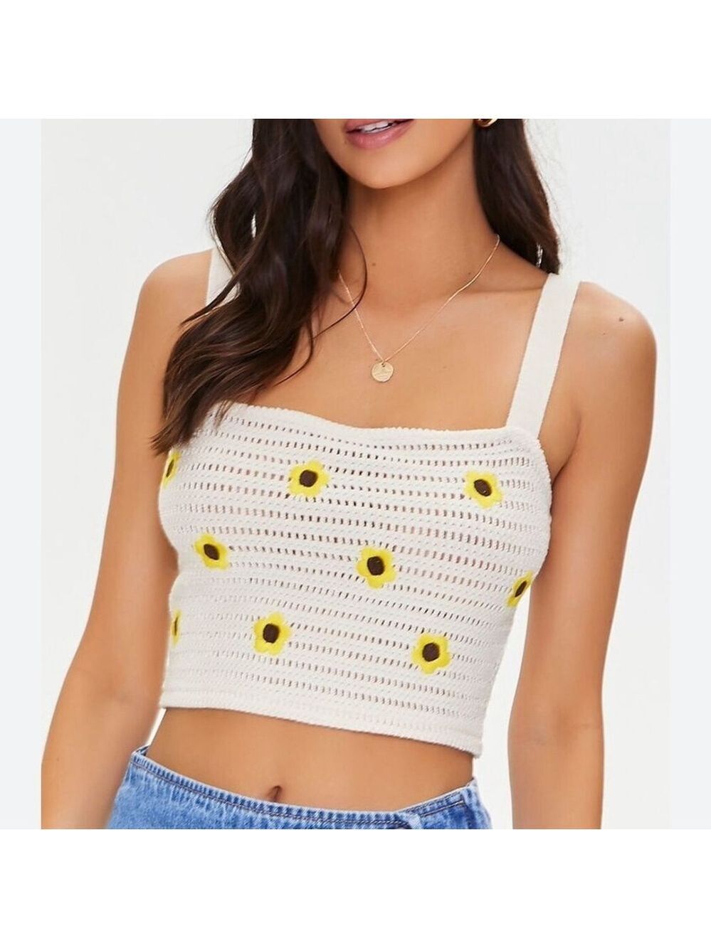Zara 🌻 Cream Embroidered Floral Crochet Crop Top